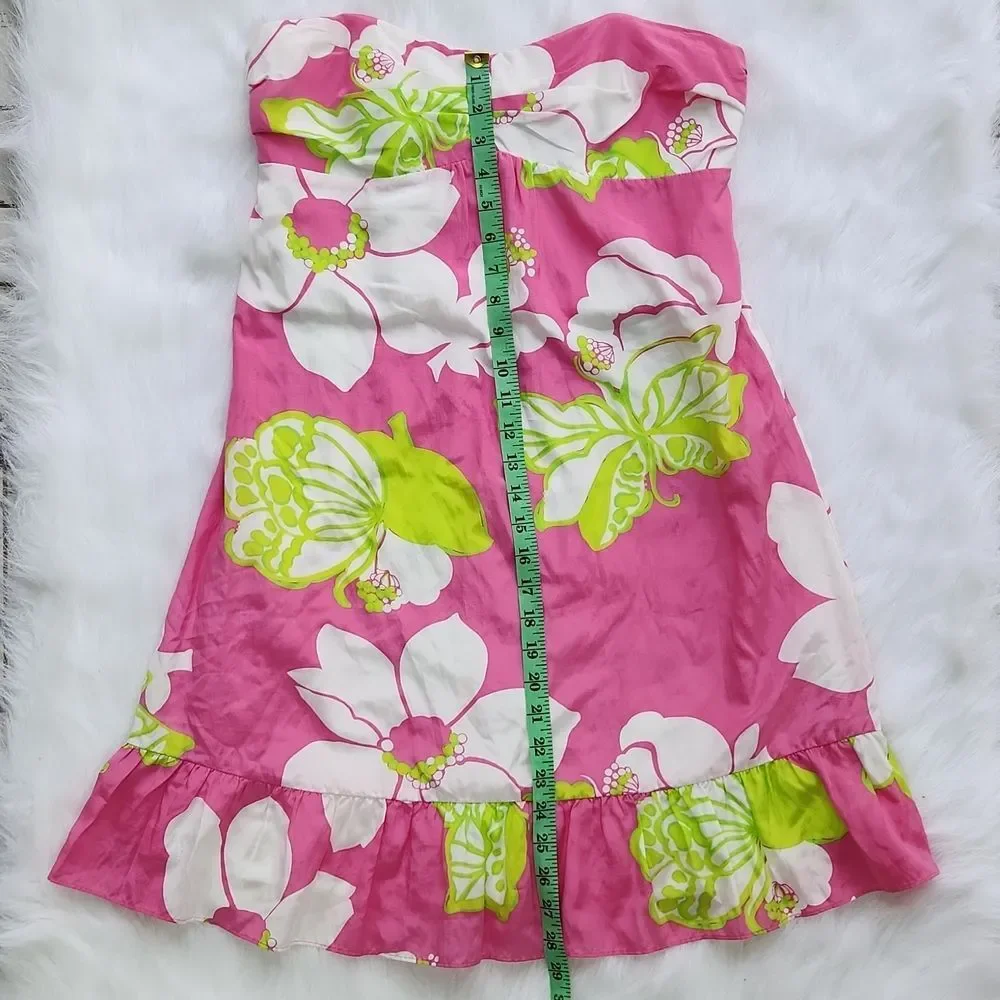 Lilly Pulitzer Blair Silk Dress strapless Ruffle hem‎ in Hot Pink size 6 Small - Picture 7 of 12